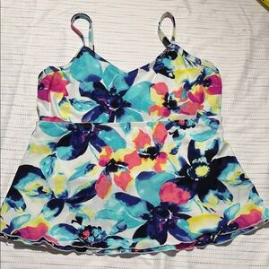 croft & barrow White Swim Top with Pastel Floral Accent